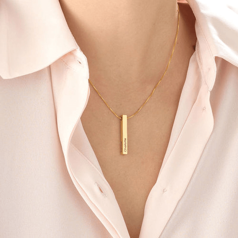 Engraved Bar Necklace – 2 sided Engraved Gift in Silver or Gold