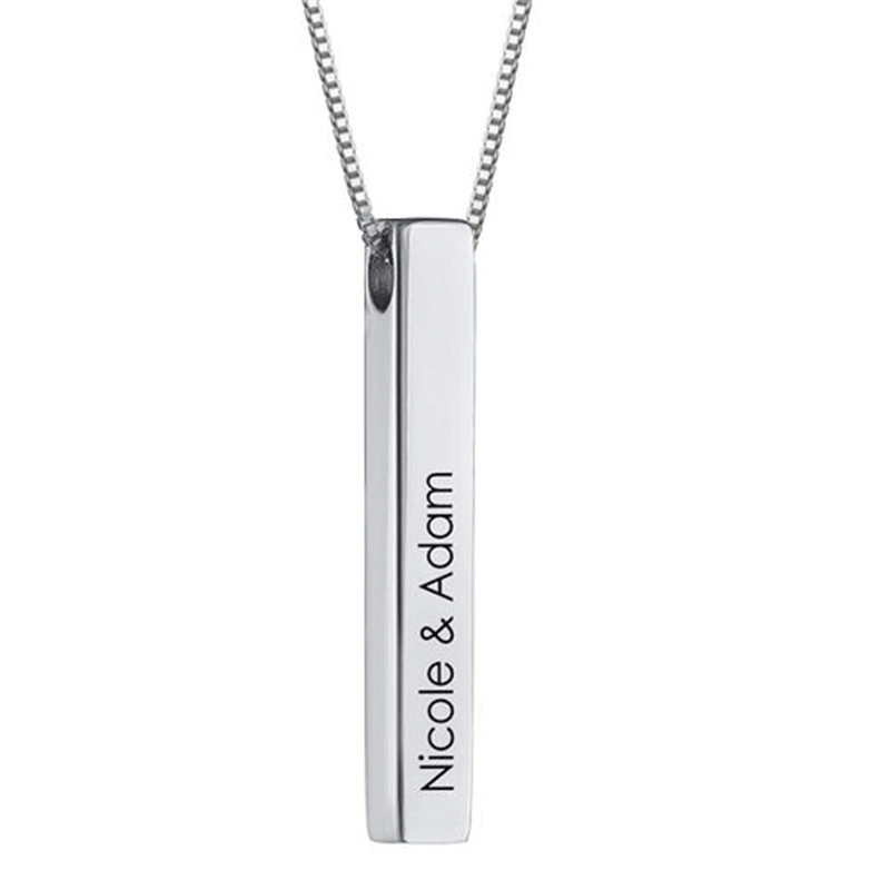 Engraved Bar Necklace – 2 sided Engraved Gift in Silver or Gold
