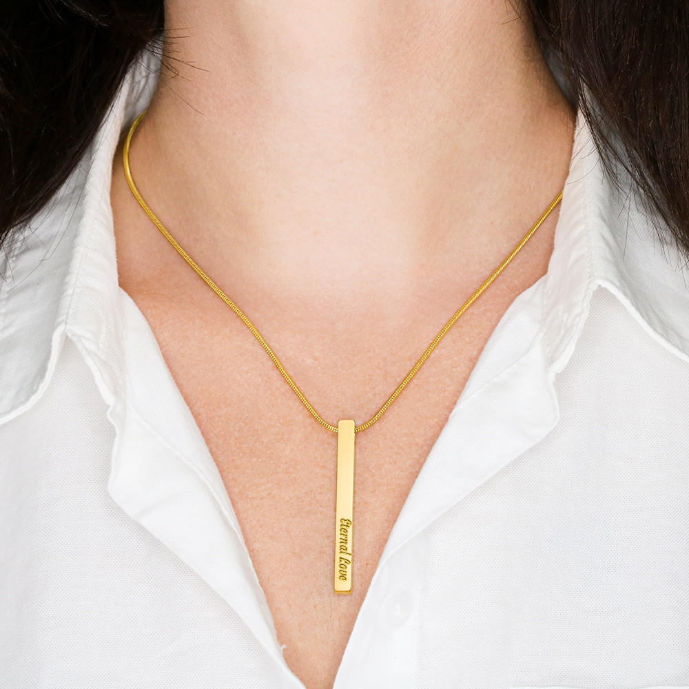 Engraved Bar Necklace – 2 sided Engraved Gift in Silver or Gold