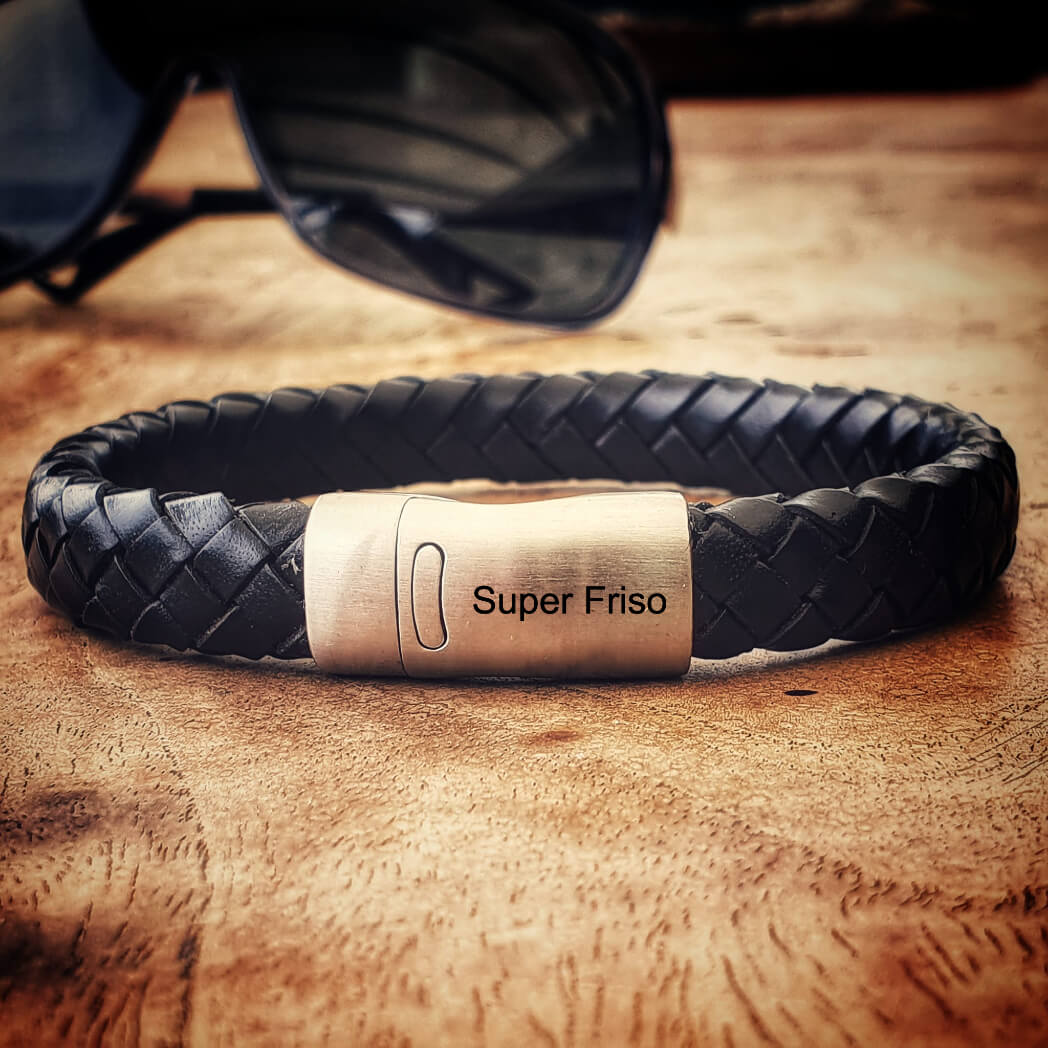 Heren leren armband - black